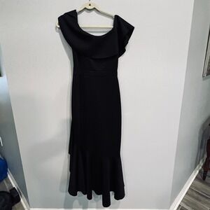 Venus Womens Maxi Dress M Black Asymmetrical Ruffle Hem Cocktail Party Night Out